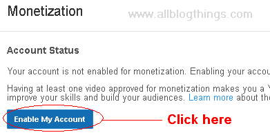 Enable your account for monetization