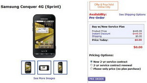 Sprint Samsung Conquer 4G available for pre-order at Walmart
