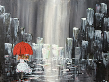 Girl walking on the rain, muchacha caminando bajo la lluvia, muchacha con sombrilla roja, red umbrella