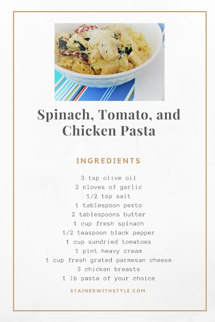 Spinach, Tomato, and chicken pasta