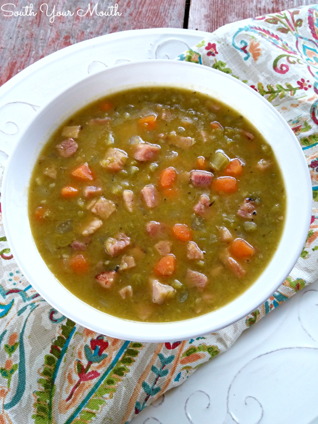 Classic split pea soup with ham perfect for using leftover ham or ham bones!