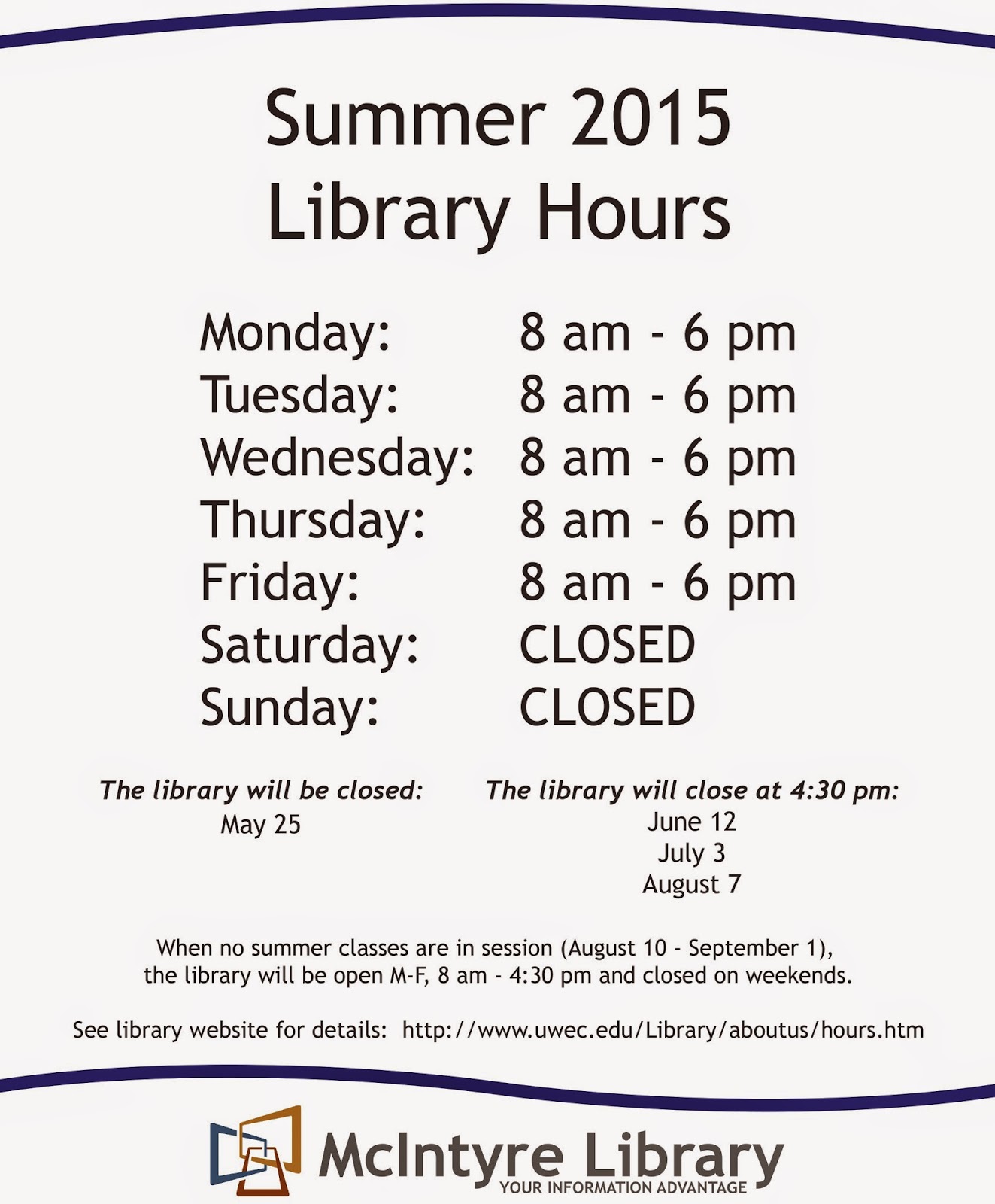 McIntyre Library News Library Hours Summer 2015 (5/259/1)