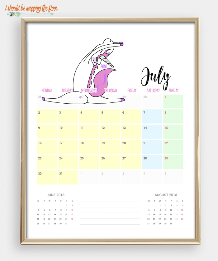 2018 Printable Unicorn Calendar | 12 months of MAGICAL UNICORN love ready to print and enjoy. Bonus Unicorn Weekly Planner Printable, too!