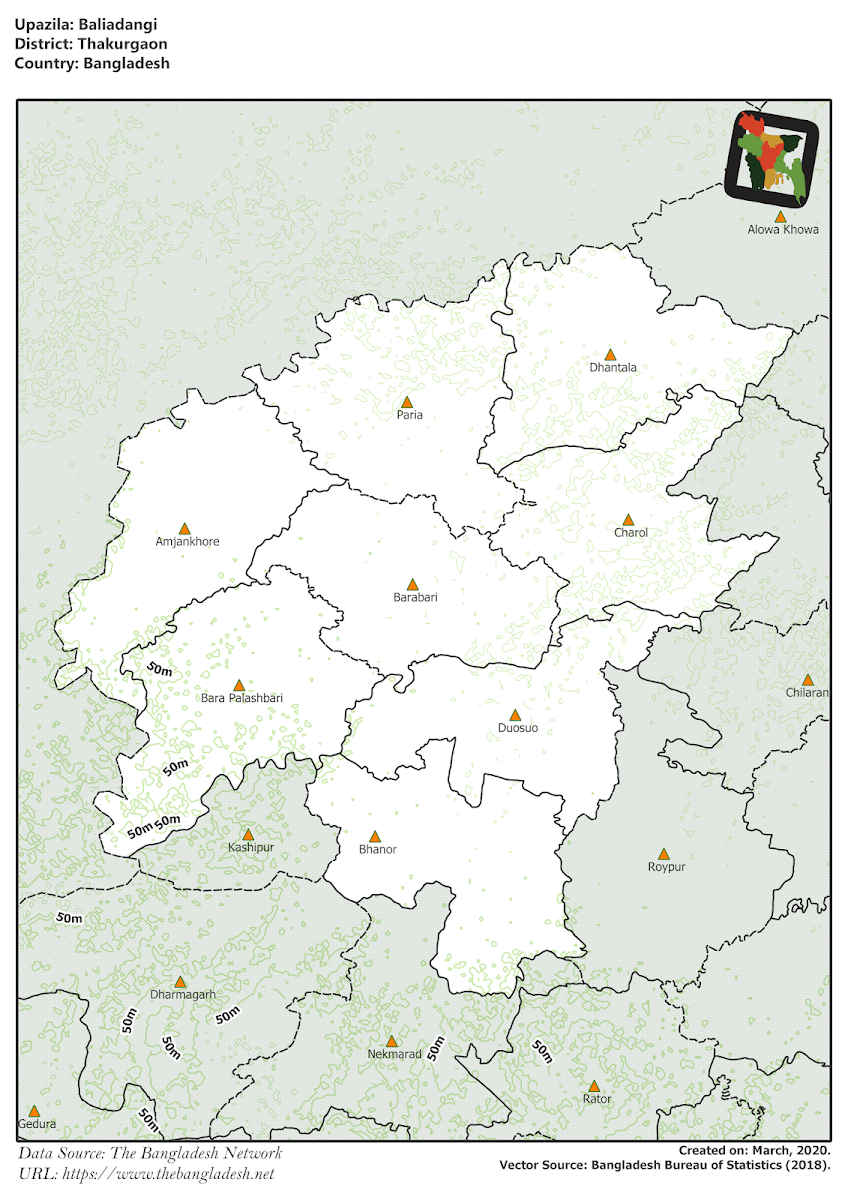 Baliadangi Upazila Elevation Map Thakurgaon District Bangladesh
