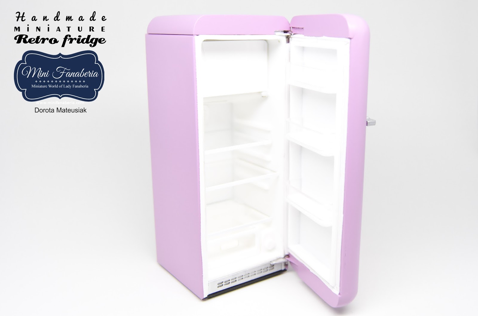 MiniFanaberia: Mini retro FRIDGE in cold pink color / Miniaturowa