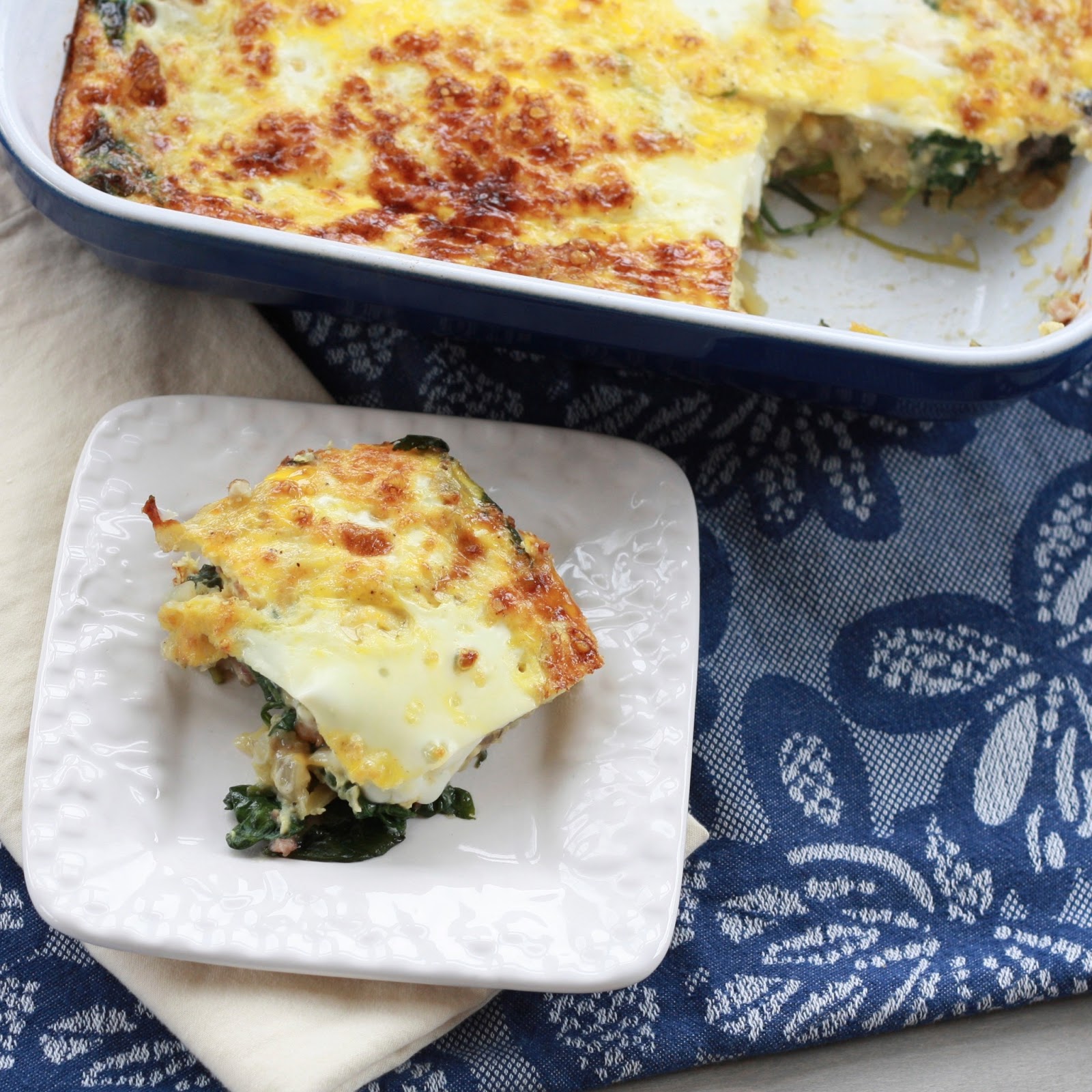 Egg and Hash Brown Casserole with Spinach and Mushrooms