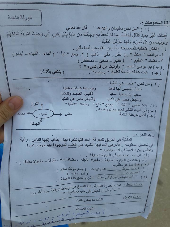 تجميع كل امتحانات مادة اللغة العربية للصف الخامس ترم ثاني 2017 لكل محافظات مصر 8