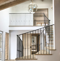 farmhouse modern staircase stairs malibu stair railing giannetti renovation iron steve stairway tile wood brooke brookegiannetti typepad railings wall hellolovelystudio