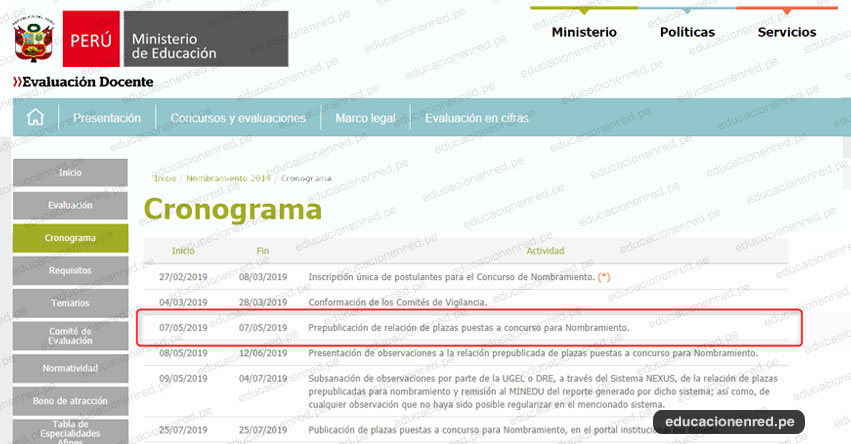 MINEDU: Prepublicación de relación de plazas para concurso de Nombramiento Docente 2019 se publicará el Martes 7 de Mayo (R. VM. Nº 100-2019-MINEDU) www.minedu.gob.pe MINEDU: Prepublicación de relación de plazas para concurso de Nombramiento Docente 2019 se publicará el Martes 7 de Mayo (R. VM. Nº 100-2019-MINEDU) www.minedu.gob.pe