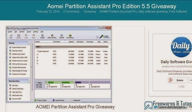 Offre promotionnelle : AOMEI Partition Assistant Professional Edition 5.5 gratuit pendant 24 heures !