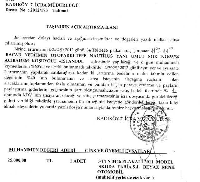 İcra ilan ihale emlak ve araç portalı İcradan Skoda Fabia 5 J 2011 Model