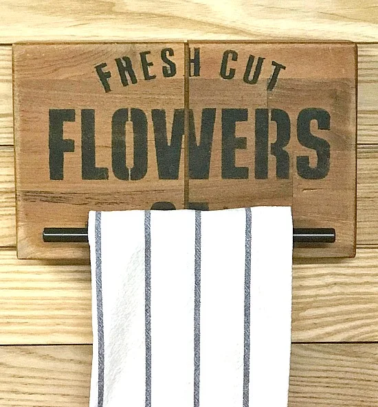 DIY Towel holders made from butcher block for a farmhouse kitchen.