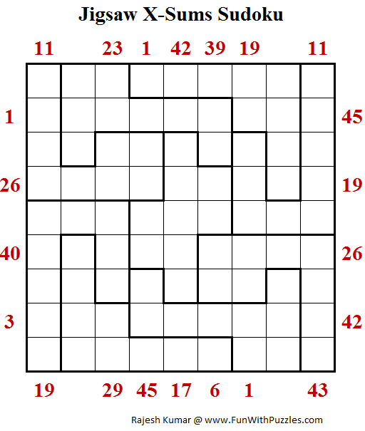 Jigsaw X-Sums Sudoku Puzzle (Daily Sudoku League 203)