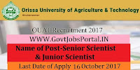 Orissa University of Agriculture and Technology Recruitment 2017– 19 Senior Scientist & Junior Scientist