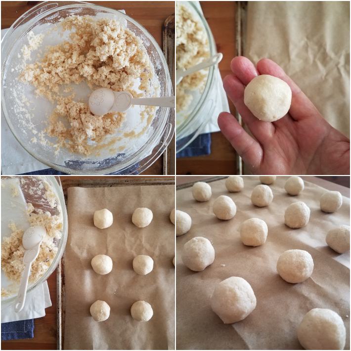 Cómo hacer las galletas polvorosas de coco, collage de 4 fotos