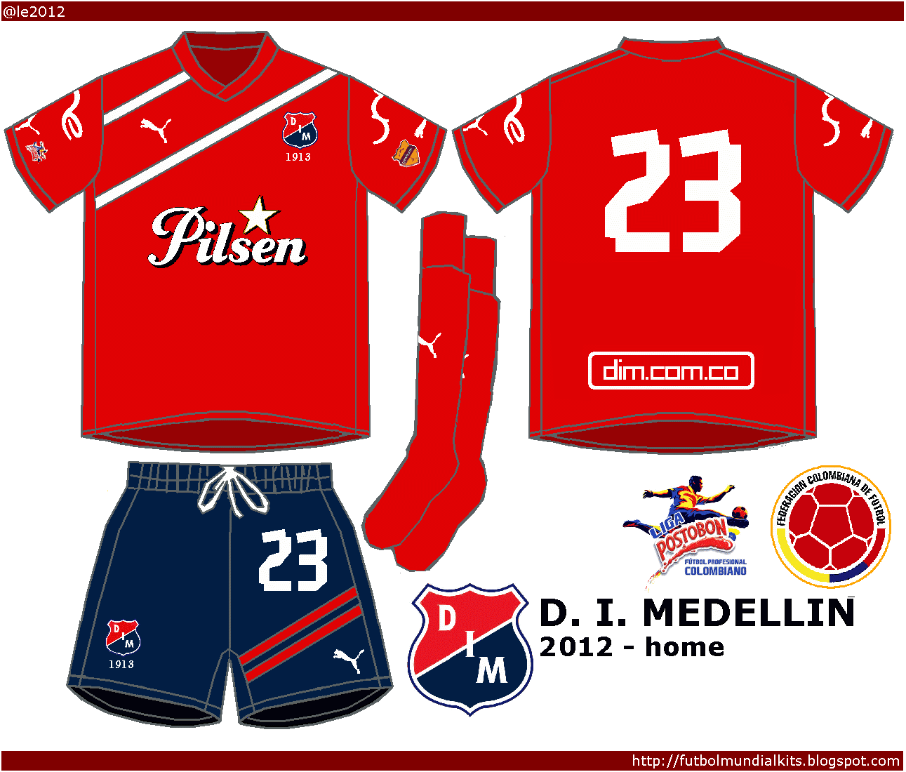 Fútbol Mundial Kits - Uruguay: Dep. Independiente Medellín - 2012 (home ...