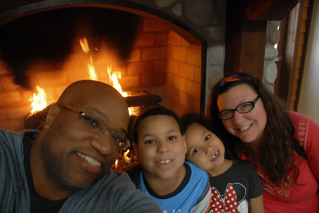 Us in front of fire at Castaway Bay