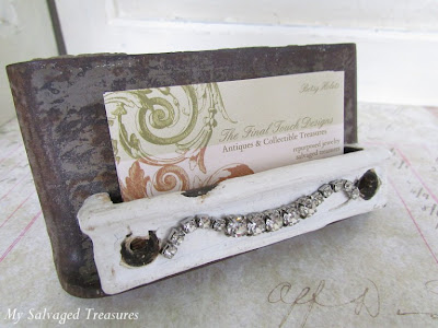 Repurposed concrete tool used as a business card holder. an old concrete tool becomes a cool business card holder