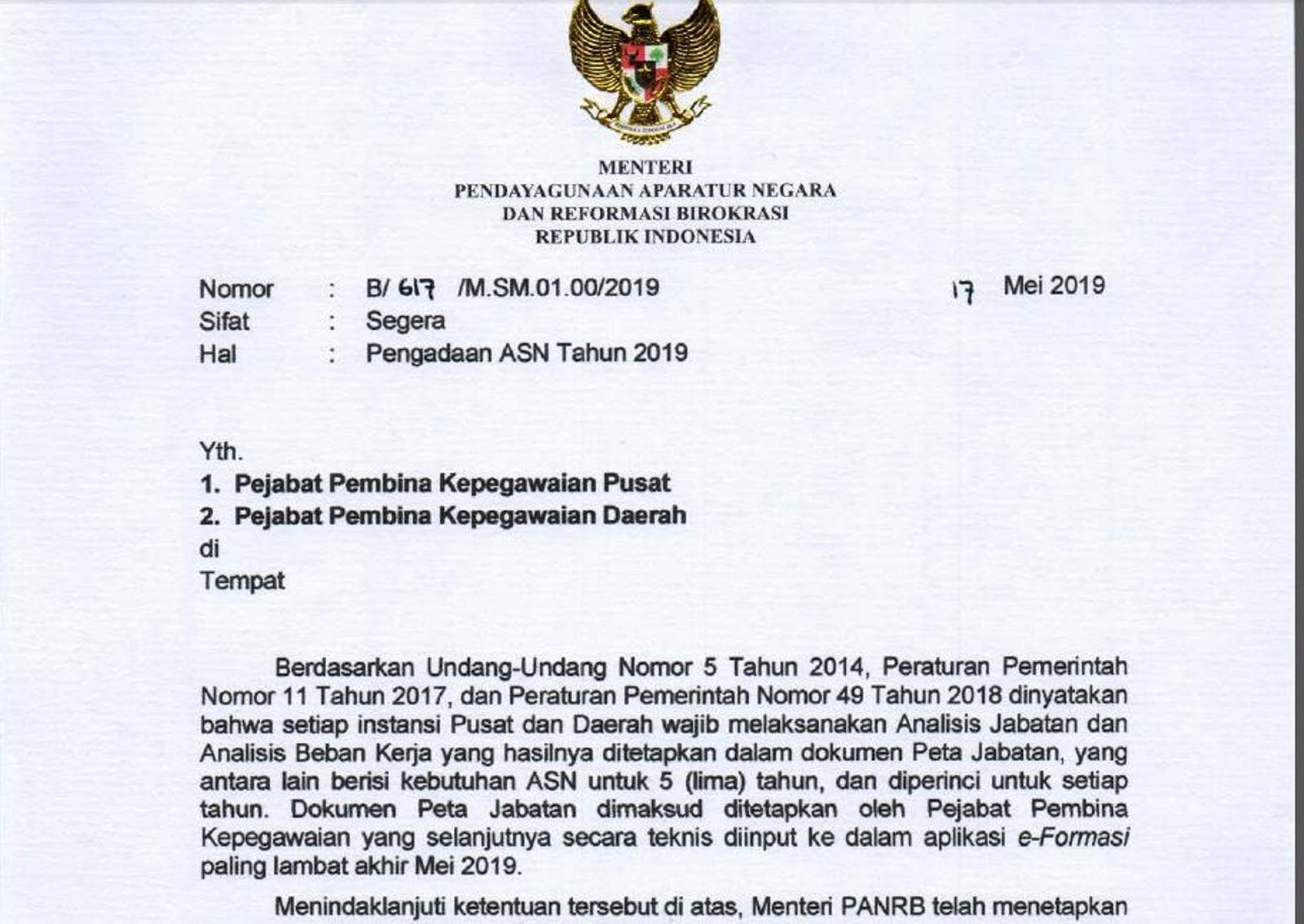 Se Menpan Rb Inilah Alokasi Formasi Cpns 2019 Untuk Pusat