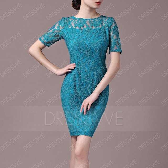 Charming Short Sleeves Lace Sheath/Column Scoop Neck Mother Of The Bride Dress