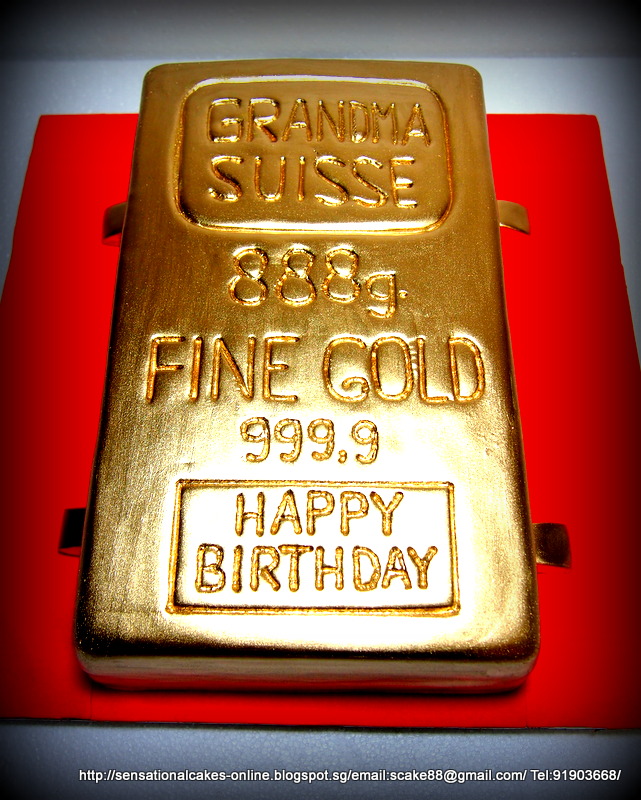 The Sensational Cakes: SOLID GOLD INGOT CAKE SINGAPORE FOR AH MA 85TH B'DAY  / CREDIT SUISSE ZURICH GOLD BULLION BAR CAKE SINGAPORE