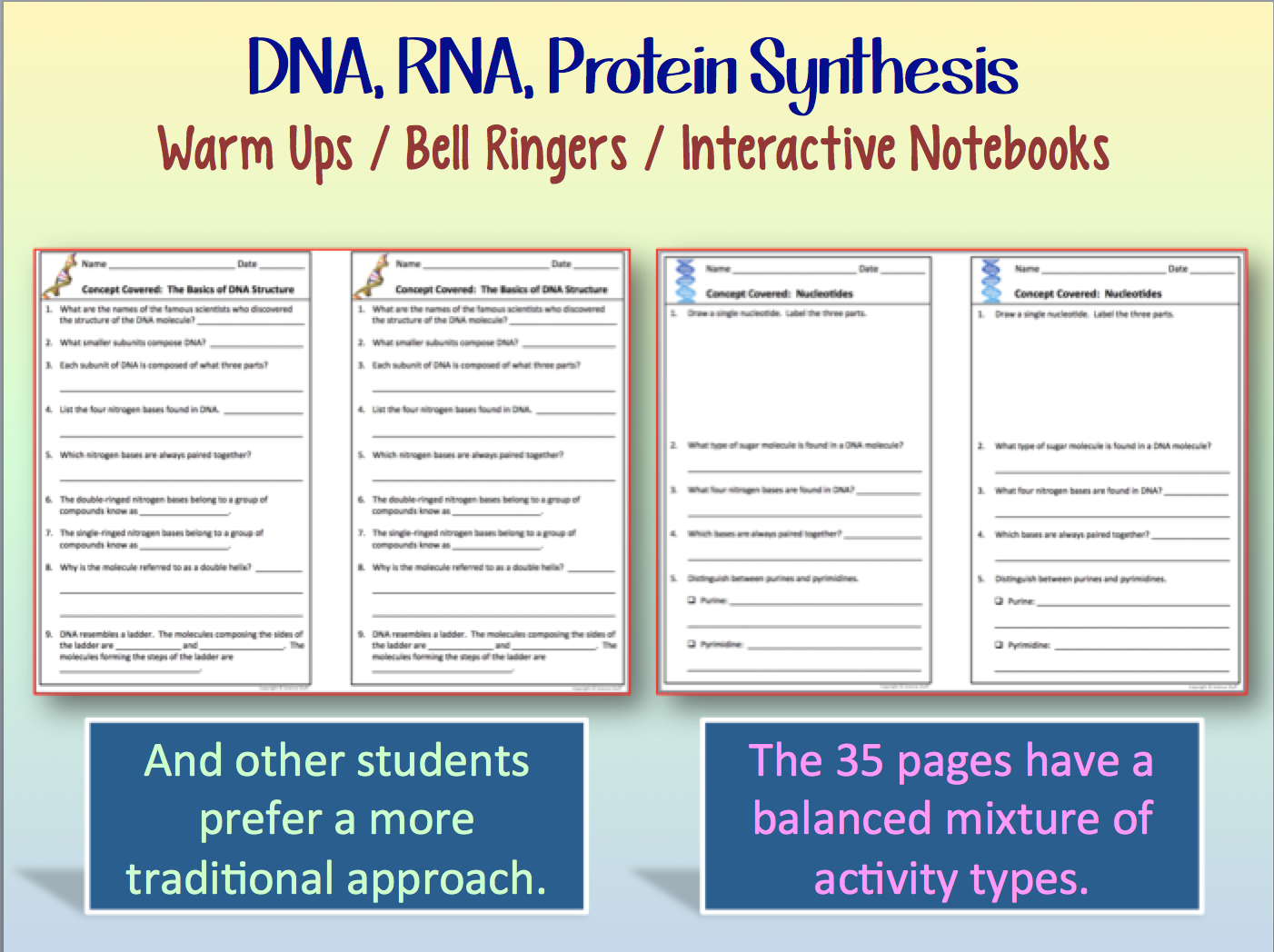 Amy Brown Science Dna And Rna And Protein Synthesis Warm Ups Or Interactive Notebooks