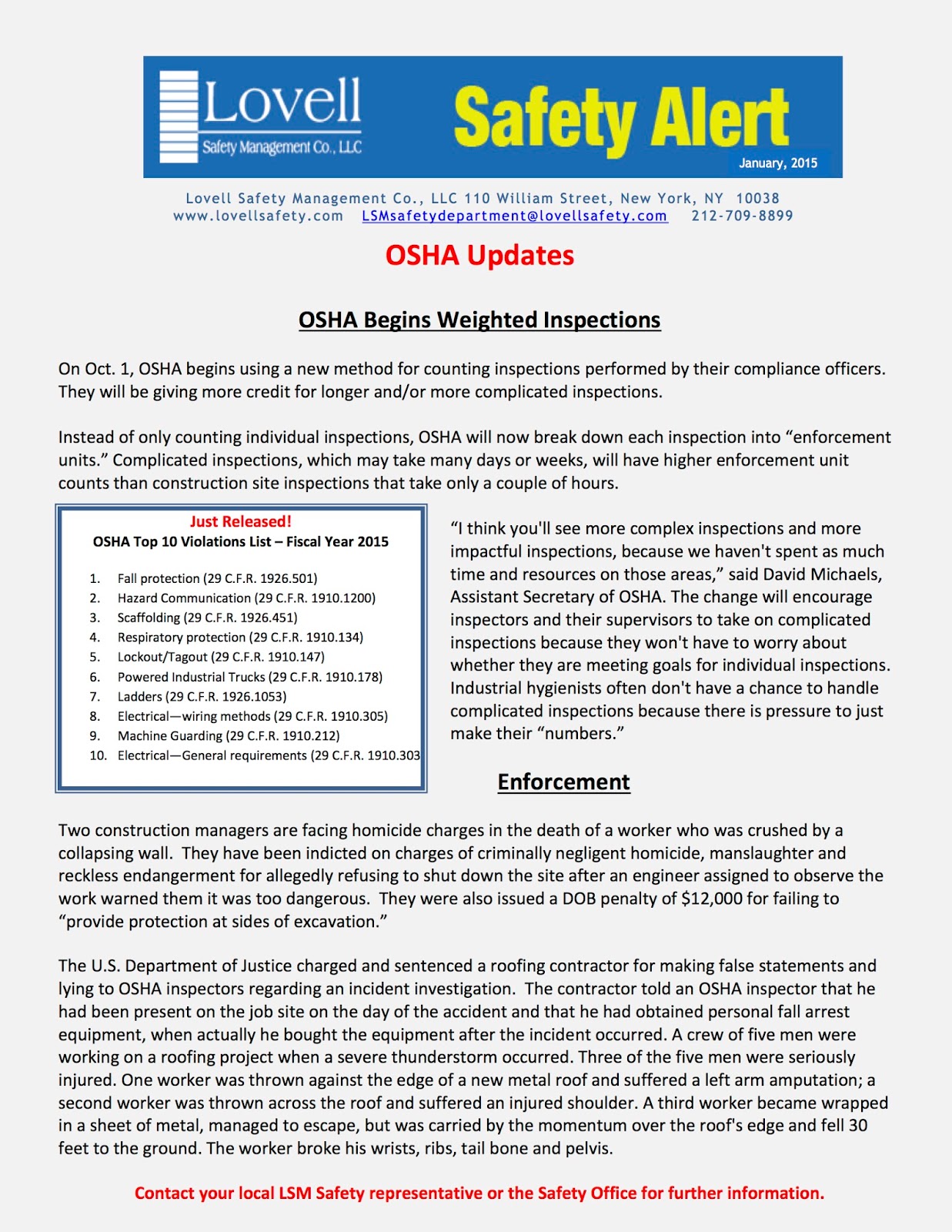 Safety Pays OSHA Safety Alert Updates