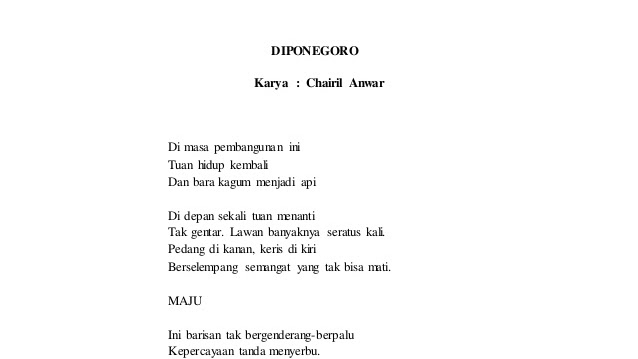 Majas Personifikasi Puisi Chairil Anwar Diponegoro 1001 Contoh Majas