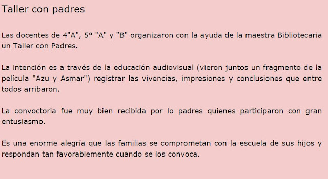 Padres vieron la Película "Azu y Asmar" y se registraron vivencias, impresiones y conclusiones