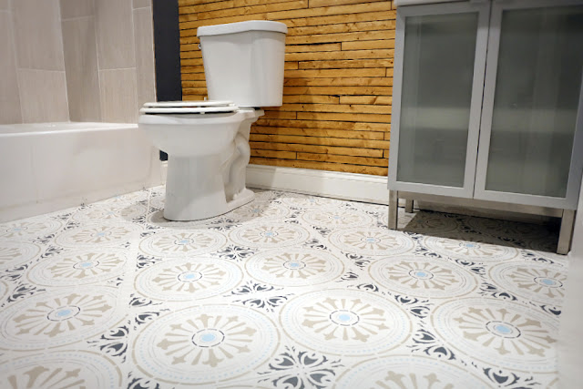 bathroom floor flooring stencil paint painted tile 
