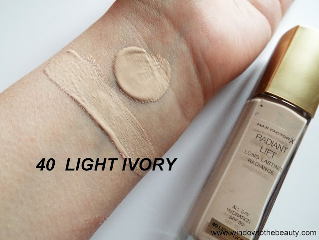 Max Factor Radiant Lift Foundation 40 light ivory swatches