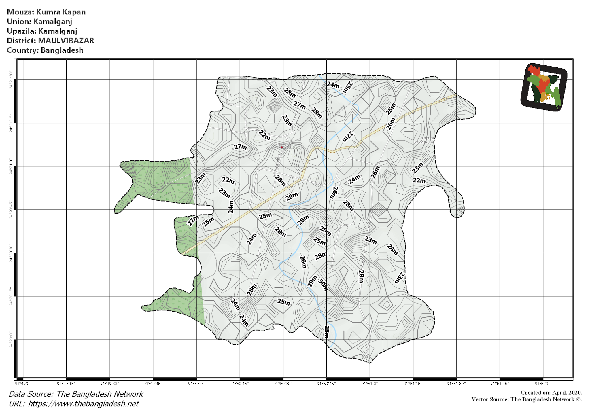 Map of Kumra Kapan Mouza of Kamalganj Upazila, MOULVIBAZAR, Bangladesh.