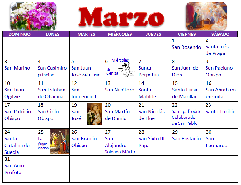 "MI PARROQUIA DE LOS DOCE APÓSTOLES" SANTORAL DE MARZO