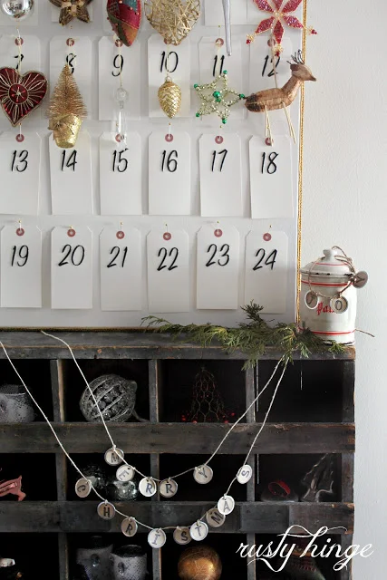 Advent calendar from tags and ornaments by Rusty Hinge featured on I Love That Junk #12daysofchristmas