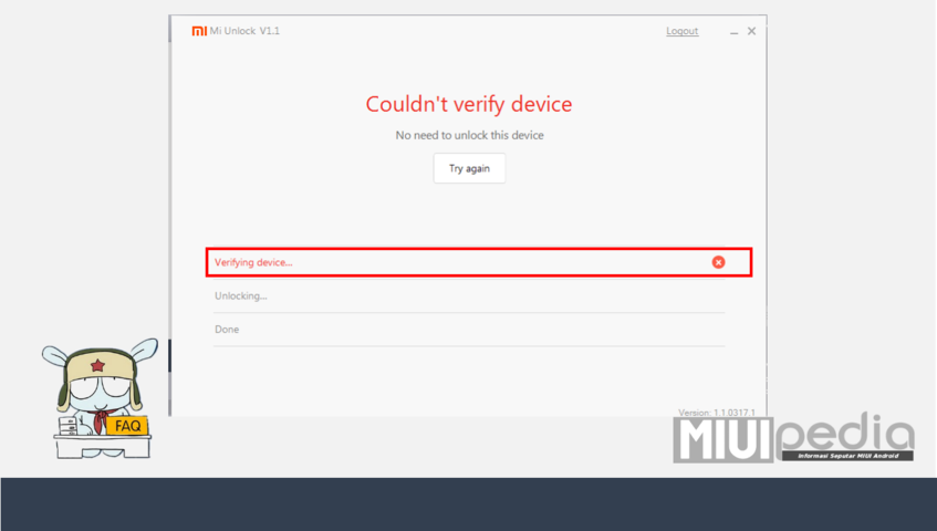 “couldn’t verfy device” cek kembali pada tahapan unlock bootloader “couldn’t verfy device” cek kembali pada tahapan unlock bootloader