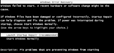 Windows error recovery screen
