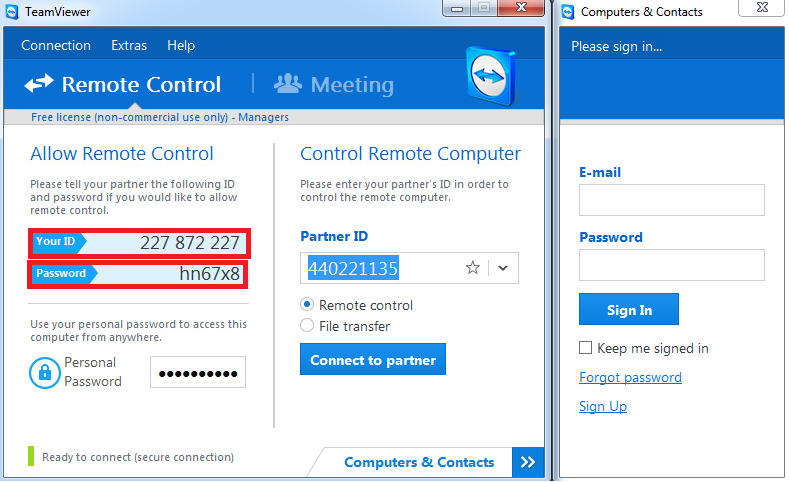 Password personal. TEAMVIEWER mobile.