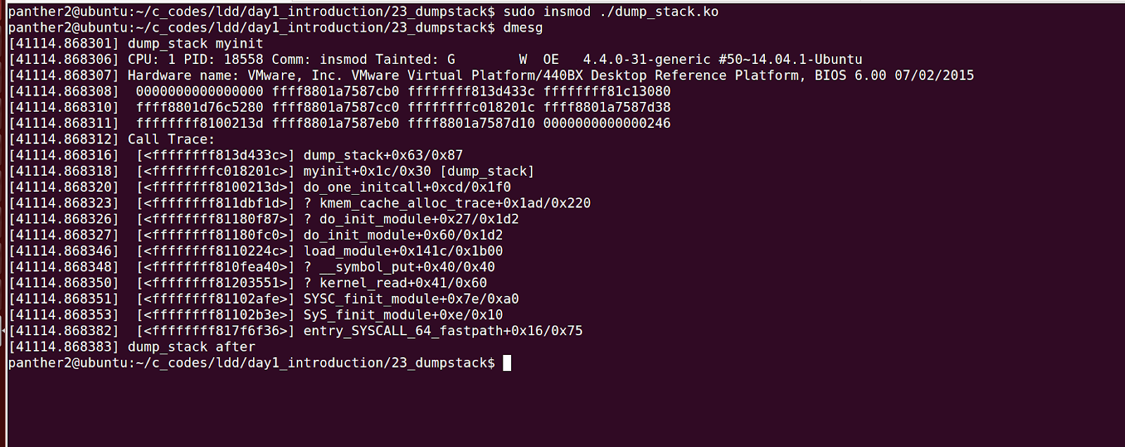 Linux Device Driver example for dump_stack() to print the stack trace