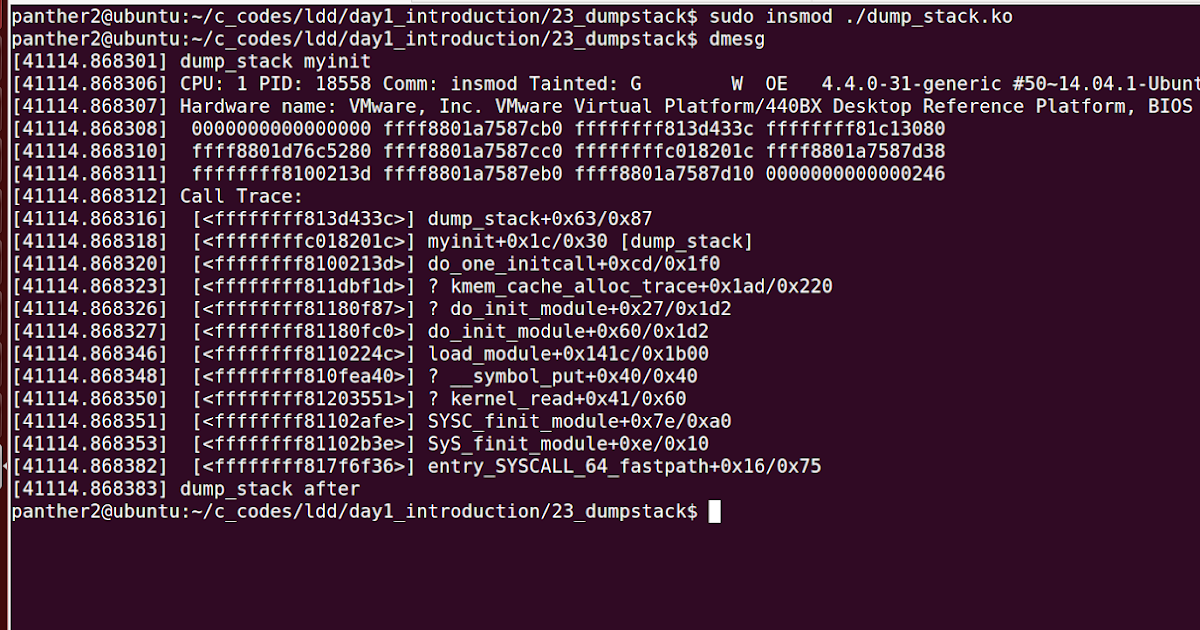 Linux Device Driver example for dump_stack() to print the stack trace