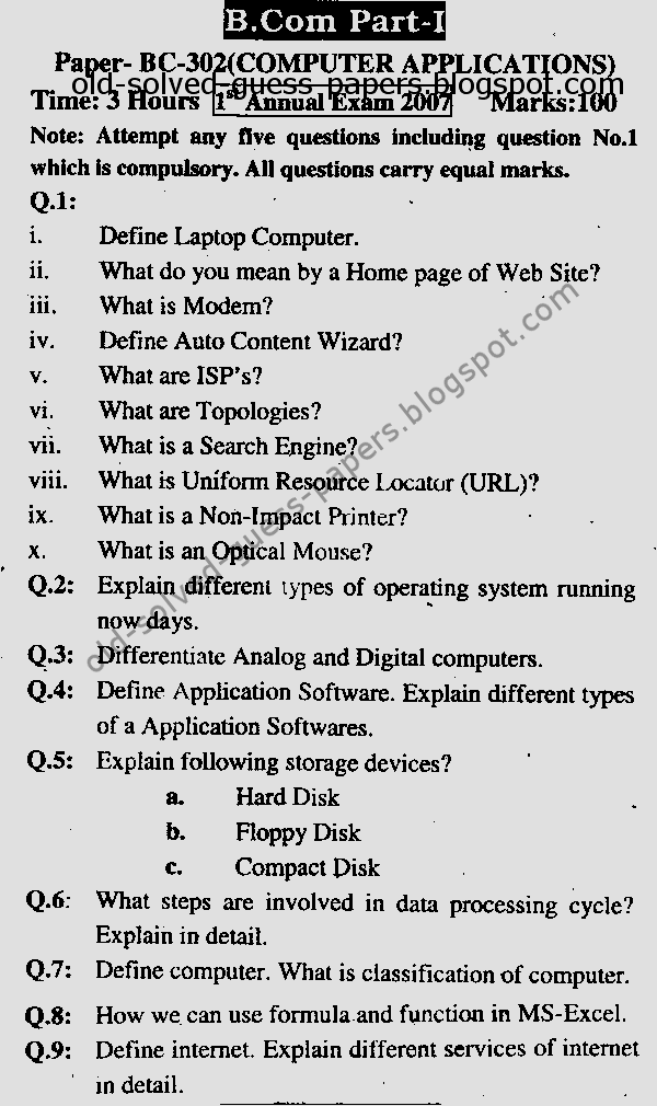 UOS Old Solved Guess Papers Computer Applications BC302 UOS Old Papers