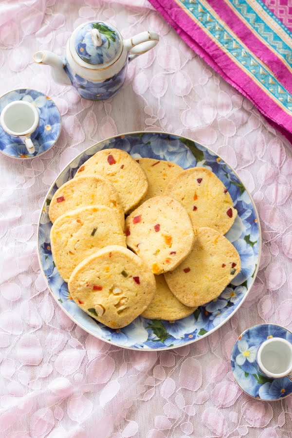 How to make vegetarian eggless Karachi Bakery Fruit Biscuit rose cookies cranberry cookie recipe at One Teaspoon Of Life www.oneteaspoonoflife.com