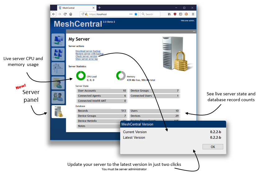 MeshCentral improved user interface