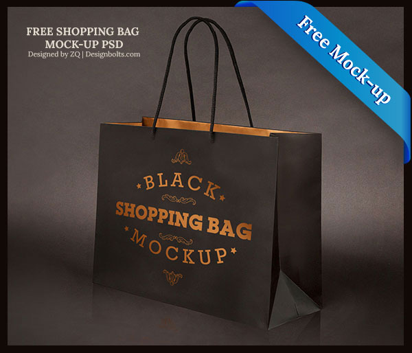 Download Packaging Mockup PSD Terbaru Gratis - Free Black Shopping Bag Mock-up PSD