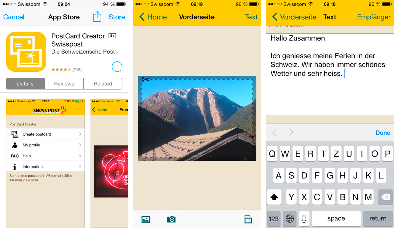 PostCard Creator um App criativo! Vida na Suíça
