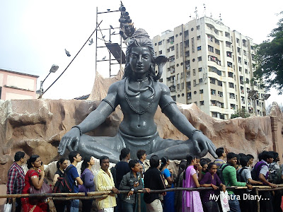 Lord Shiva statue as part the decorations at the Ganesh Galli Ganpati Pandal in Mumbai
