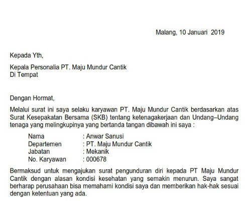 Surat Pengunduran Diri Karena Kesehatan dan Usia