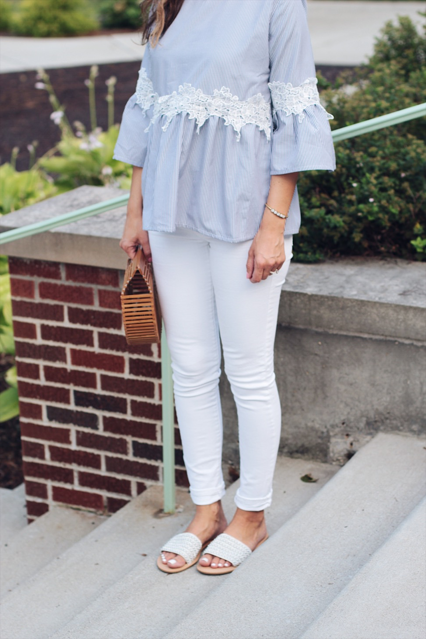 white jeans // Pearl slides - Lilly Style