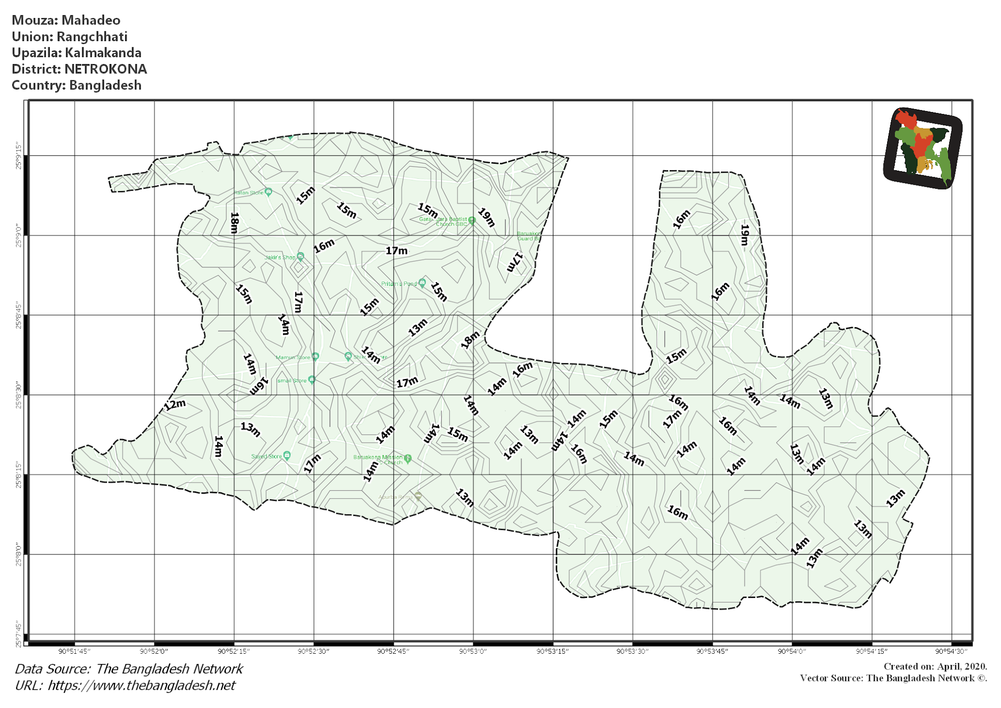 Map of Mahadeo Mouza of Kalmakanda Upazila, NETROKONA Map of Mahadeo Mouza of Kalmakanda Upazila, NETROKONA, Bangladesh.