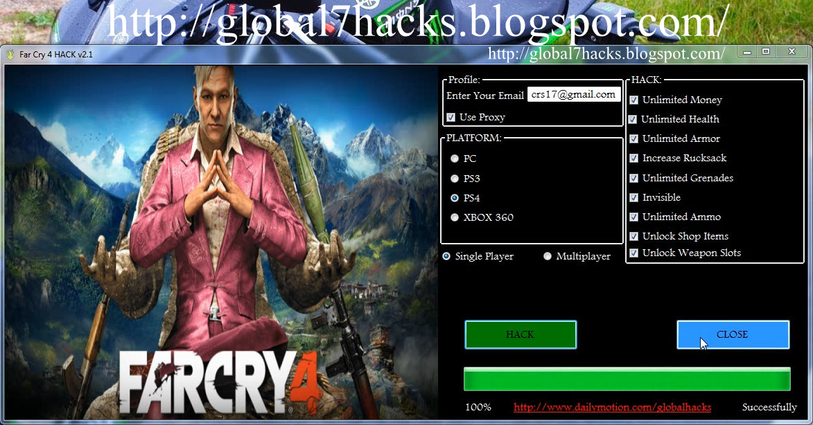 Far Cry 4 Hack v2.1 - Unlimited Money, Health, Armor, Grenades, Ammo