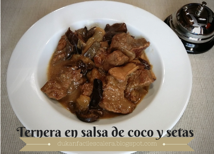 Ternera en salsa de coco y setas,receta para a partir del martes de la escalera nutricional o día de pv de la dieta dukan clásica.Una redceta deliciosa y diferente.